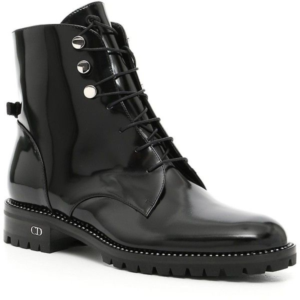 Dior Rebelle Patent Crystal Lace Up Combat Boots